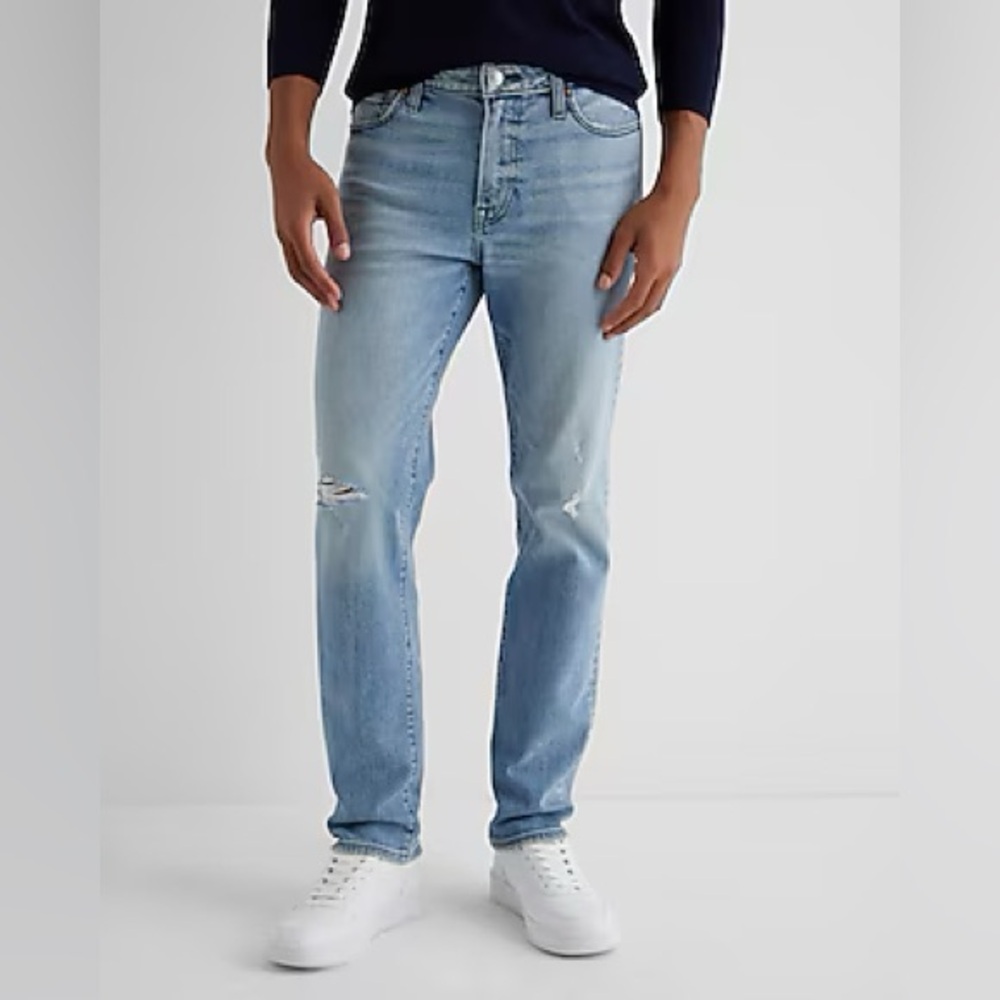 Slim Light Wash Ripped Hyper Stretch Jeans